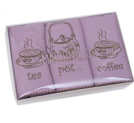 Комплект кухонных полотенец со стразами Maison D'or "WAFER TERRY" 40х70-3шт, фиолетовый