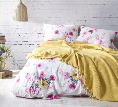 Постельное бельё "KARTEKS" с вафельным покрывалом MONA Sari, Евро