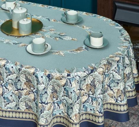 Скатерть овальная с пропиткой "ЛИСТЬЯ МОРРИСА"  GOLD STRIPE, 160х220 см