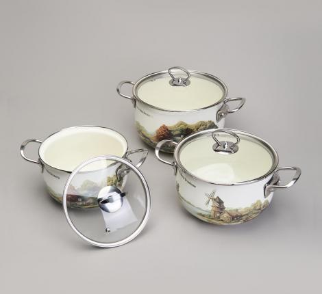 Набор эмалированных кастрюль с крышкой "FAMILY HOUSE", 6 предметов