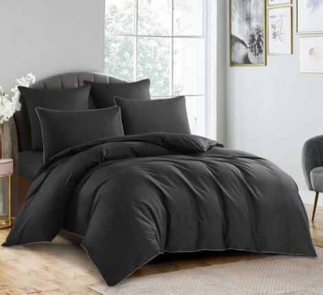 Постельное бельё "KARTEKS" сатин однотонный с кантом HK-08 (тёмно-серый), 2 спальный