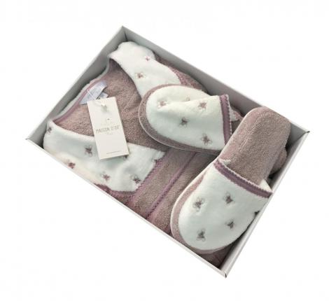 Халат женский махровый с тапочками Maison D'or "LAVOINE LONG BUTTEFLY" (фиолетовый), M(46)/L(48)