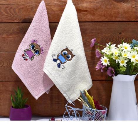 Набор махровых салфеток "СОВА" 30х50-2шт. (крем+розовый)