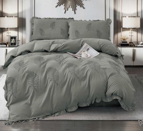 Постельное белье с одеялом EFOR "COTTONI" с вышивкой "ЛИСТОК" (серый), Евро