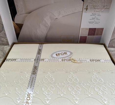 Постельное белье с гипюром EFOR RANFORCE "DEREN NG-43" Евро, Кремовый 