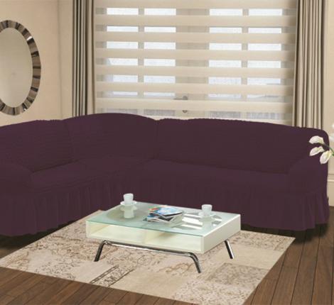 Чехол на диван угловой левосторонний &quot;BULSAN&quot; 2+3 посадочных мест, Фиолетовый