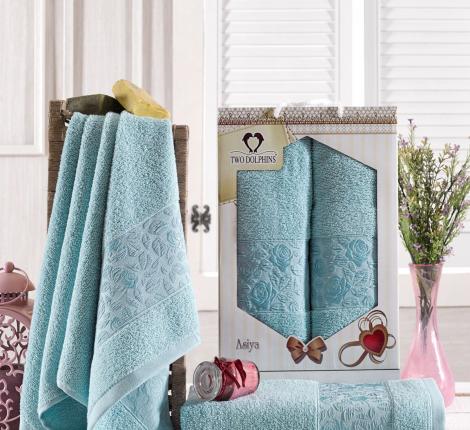 Комплект махровых полотенец "TWO DOLPHINS" (50x90/70х140) 2 шт. ASIYA, Бирюзовый