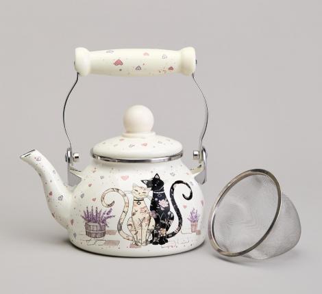 Чайник эмалированный со съёмным фильтром "LAVANDER CATS", 0,85 л