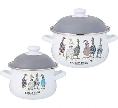 Набор эмалированных кастрюль с крышкой "FAMILY FARM", 4 предмета