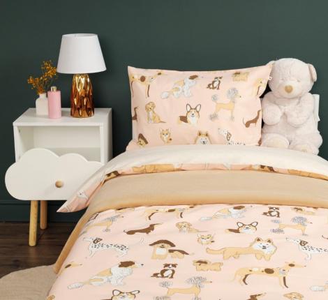 Постельное белье "Siberia" Собачки (розовый) Ранфорс, 1,5 спальный