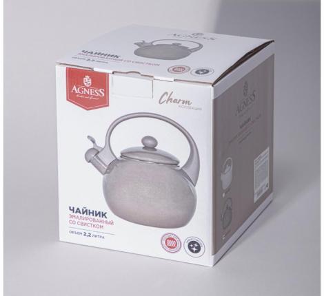 Чайник эмалированный со свистком "CHARM", 2,2 л (кофейный)