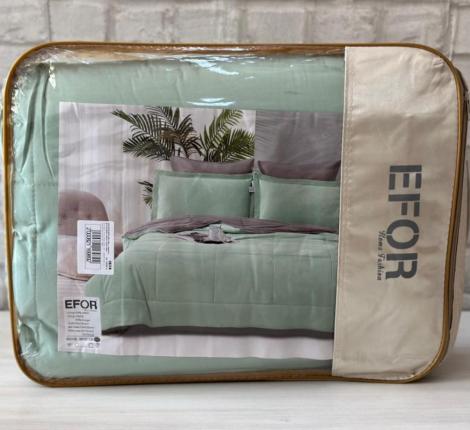 Постельное бельё c одеялом EFOR SATEN GRI/YESIL (фисташковый-светло-серый), Евро