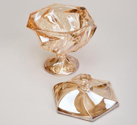 Блюдо с крышкой на ножке "BOHEMA" AMBER, диаметр 17 см