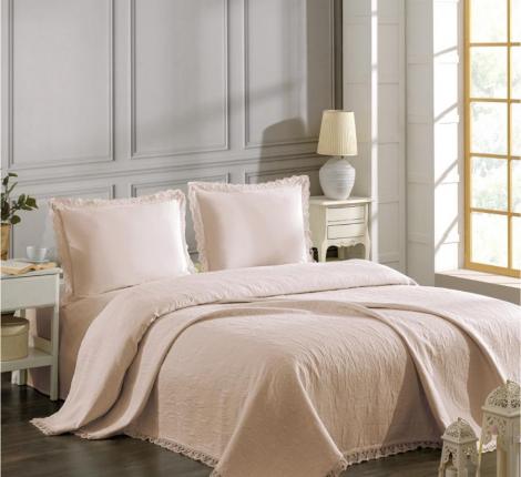 Покрывало "DO&CO" Жаккард с гипюром 220x240 CALISTA, персиковый
