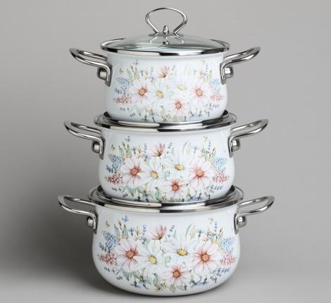 Набор эмалированных кастрюль с крышкой "ДВОРЦОВЫЙ ПАРК", на 6 предметов