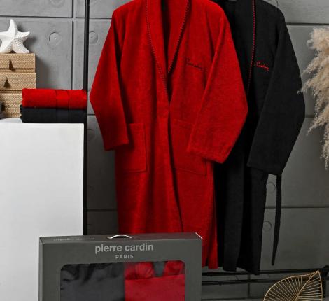 Набор "PIERRE CARDIN HOME" (2 халата, 2 полотенца 50х90), красный-черный
