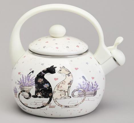 Чайник эмалированный со свистком "LAVANDER CATS", 2,2 Л