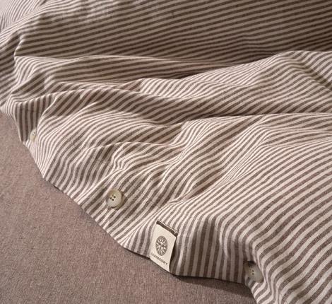 Постельное бельё Luxberry "ЛЁН И ХЛОПОК" 1,5 спальный, белый/коричневая полоса