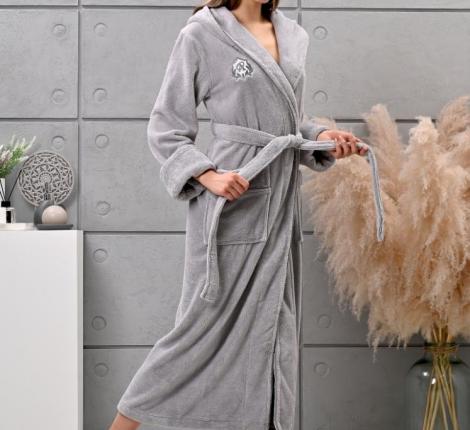 Халат женский трига с капюшоном "AMBIELLA A-1215" серый, S/M