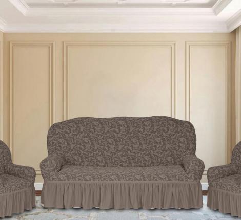 Комплект чехлов на 3-х местный диван и 2 кресла Karteks &quot;Классика&quot;  с оборкой KAR 013-11, визон