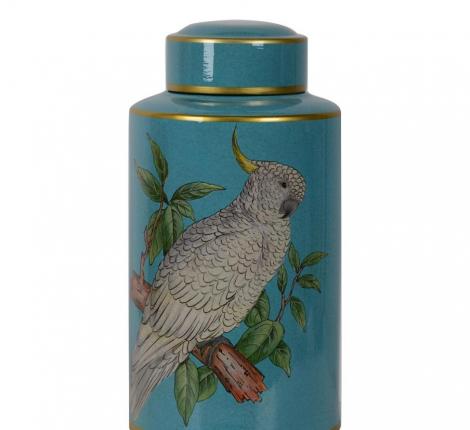 Ваза с крышкой "PARROTS" попугаи (бирюзовый) керамика, высота 37,5 см