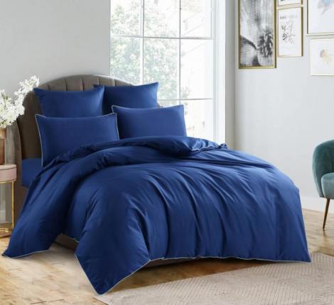 Постельное бельё "KARTEKS" сатин однотонный с кантом HK-09 (тёмно-синий), Евро