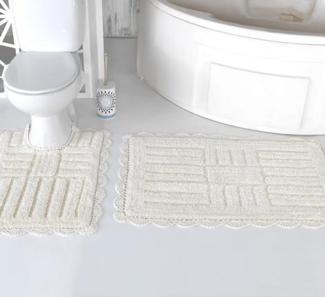 Набор ковриков для ванной &quot;MODALIN&quot; кружевной ANCOR 60x100 + 50x70 см 1/2, Кремовый