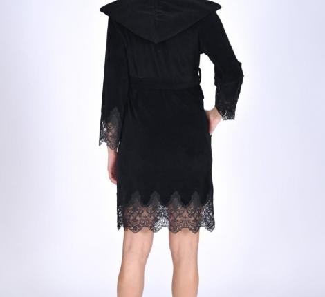 Халат женский "NUSA" Niki Kadife 0483 черный, L/XL
