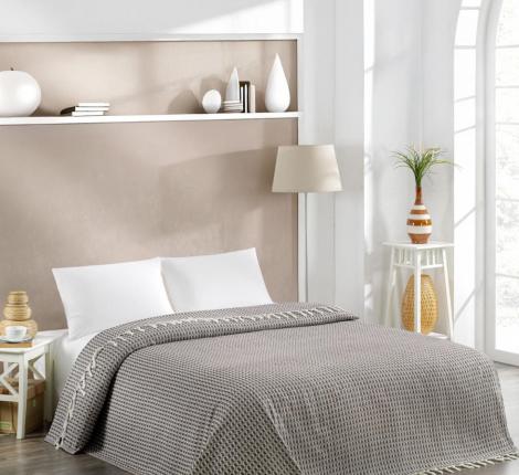 Покрывало вафельное с бахромой "METEOR" DEVONE (коричневый), 200х230