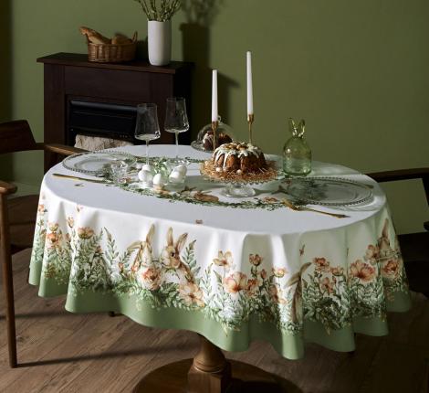 Скатерть овальная с пропиткой "SENSE" 140х180 см, зелёный