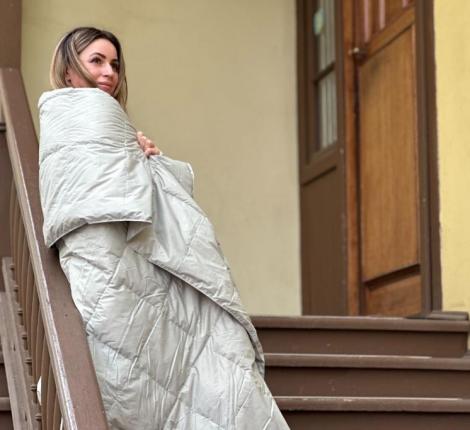 Дорожный плед пуховый "TRAVEL PLAID GRASS GREY", 140х200