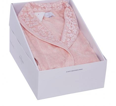 Халат женский махровый с кружевом Maison D'or "LAURETTE" (персиковый), XXXL(54)-XXXXL(56)