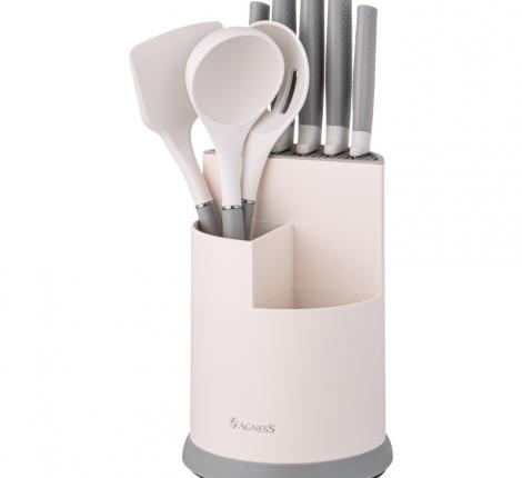 Набор кухонных ножей (5 шт.) и приборов "AGNESS" 671-211, 9 предметов (серый)