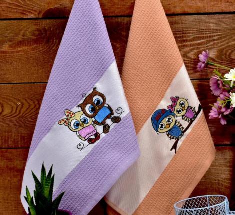 Набор вафельных салфеток "СОВА" 40х60-2шт. (оранжевый+фиолетовый)