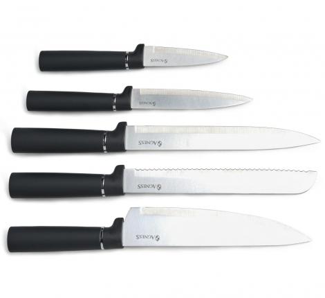 Набор кухонных ножей (5 шт.) и приборов "AGNESS", 11 предметов (мрамор/серый)