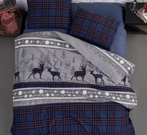 Постельное белье "DO&CO" HAPPINESS (синий) Фланель, Евро