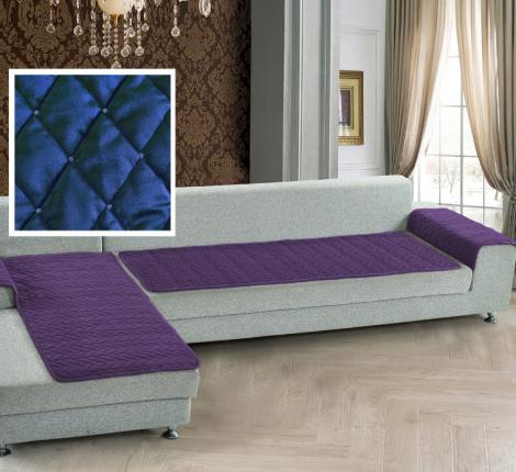 Комплект накидок &quot;Karteks&quot; на угловой диван с оттоманкой и подлокотниками Ромбы, синий