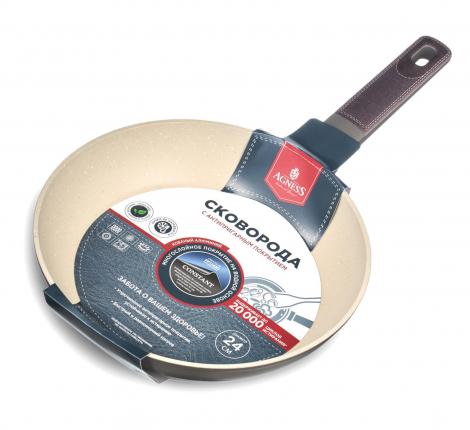 Сковорода "AGNESS" 902-101 с антипригарным покрытием PFLUON MARBLE, диаметр 24 см