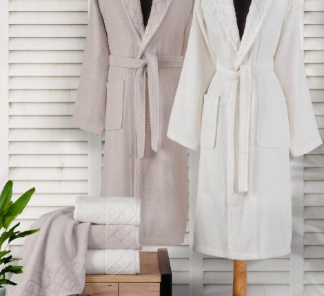 Набор "PIERRE CARDIN HOME" (2 халата, полотенца 50х90-2 шт., 70х140-2 шт.), бежевый-кремовый