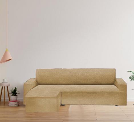 Чехол на угловой диван Karteks &quot;Классика&quot; с оттоманкой KAR 018-02 (левый), бежевый