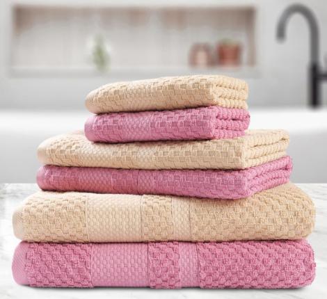 Набор полотенец AKAY "LAMA" 6 шт. (33*50-2, 50*80-2, 70*130-2), фиолетовый-бежевый