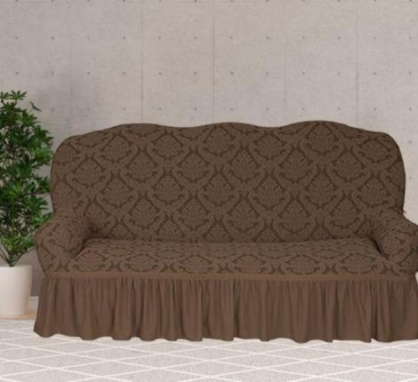Чехол на 3-х местный диван Karteks "Классика" с оборкой  KAR 012-05, светло-коричневый