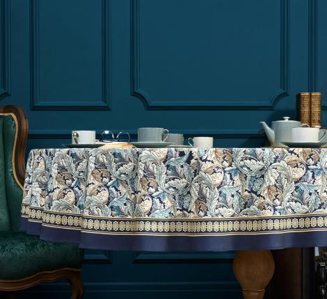 Скатерть круглая с пропиткой "ЛИСТЬЯ МОРРИСА" GOLD STRIPE, 220 см