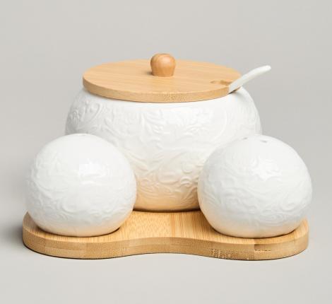 Набор для специй "MUSE", 3 предмета, на деревянной подставке 15,5*15,5*10 см