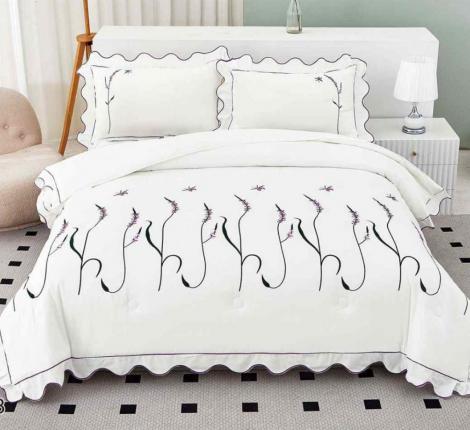 Постельное бельё с одеялом EFOR COTTONI с вышивкой "стебель" (белый), Евро