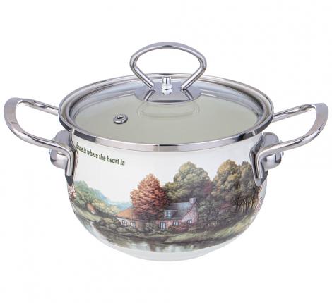 Кастрюля эмалированная со стеклянной крышкой "FAMILY HOUSE" , 1,5 л