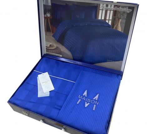 Постельное бельё "Maison D'or" ELEGANCE Страйп-сатин Евро, синий/серый