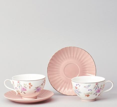 Чайный набор "ВРЕМЕНА ГОДА" на 2 персоны, 4 предметов (250 мл), розовый