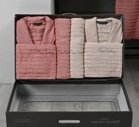Набор "PIERRE CARDIN HOME" (2 халата, полотенца 50х90-2 шт., 70х140-2 шт.), розовый-кремовый