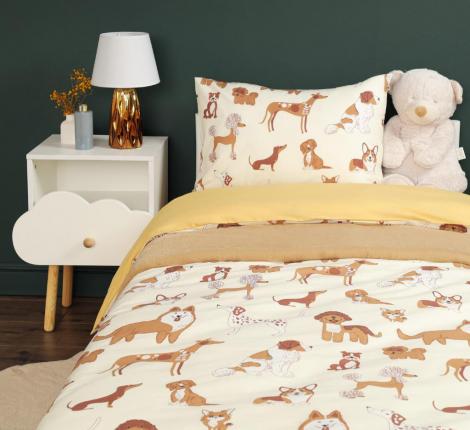 Постельное белье "Siberia" Собачки (желтый) Ранфорс, 1,5 спальный